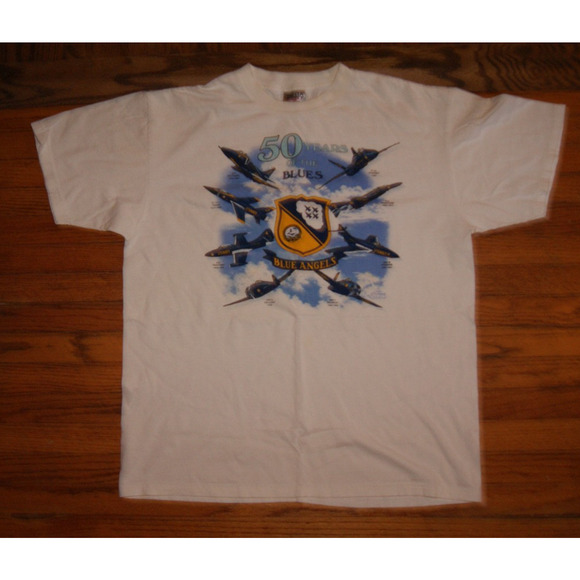Vintage 90s BLUE ANGELS 50 Years Of The Blues XL White TShirt 1996 Sophos - Picture 2 of 7
